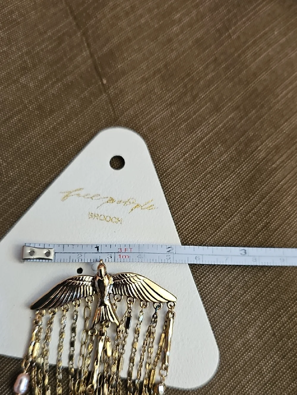 NWT Free People Cresta Dangle Bird Gold Winged Fringe Brooch Blue Clear Accents